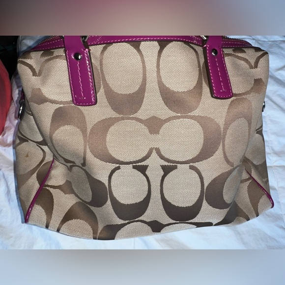 Coach Signature Print Satchel F24364 in khaki silver passion berry Y2K vintage - Picture 3 of 8